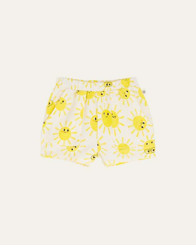 Kid's Happy Face Sun-Print Shorts, Size 6M-24